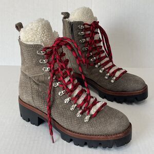 Jeffrey Campbell Culvert Lace-up Hiker Fur Lined Cozy Ankle Combat Boots Sz 7.5